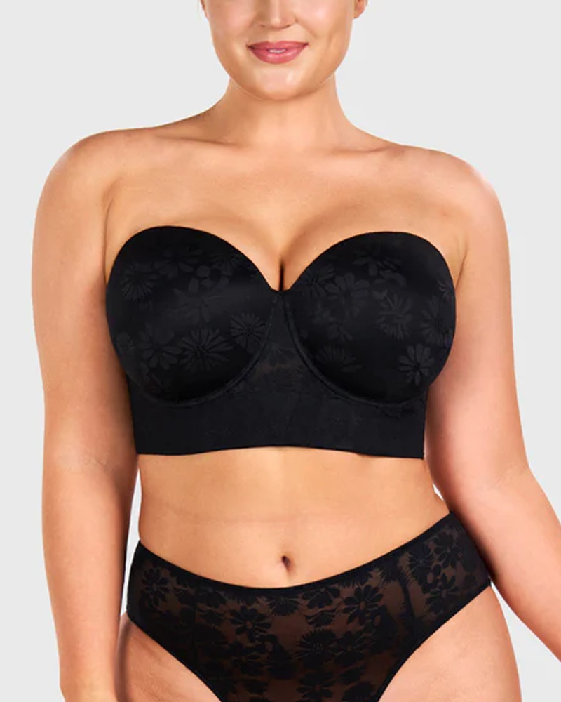 Plus Size Strapless Bra With Detachable Underwire To Support Side Breast Tissue And Prevent Sagging.