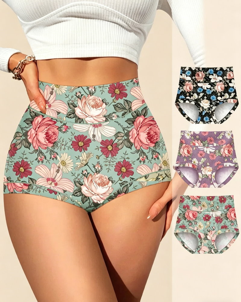 Printed High Waist Tummy Control Breathable Comfortable Underwear
