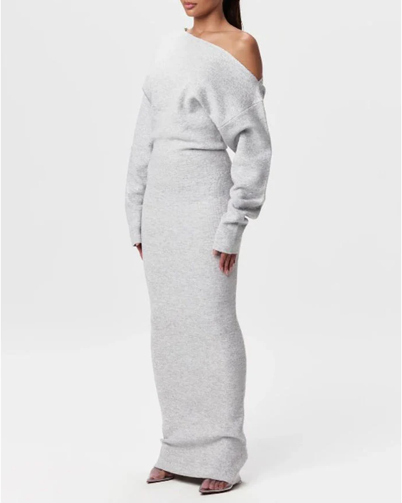 Off-Shoulder Long-Sleeved Slim-Fit Elegant And Gorgeous Sweater Dress