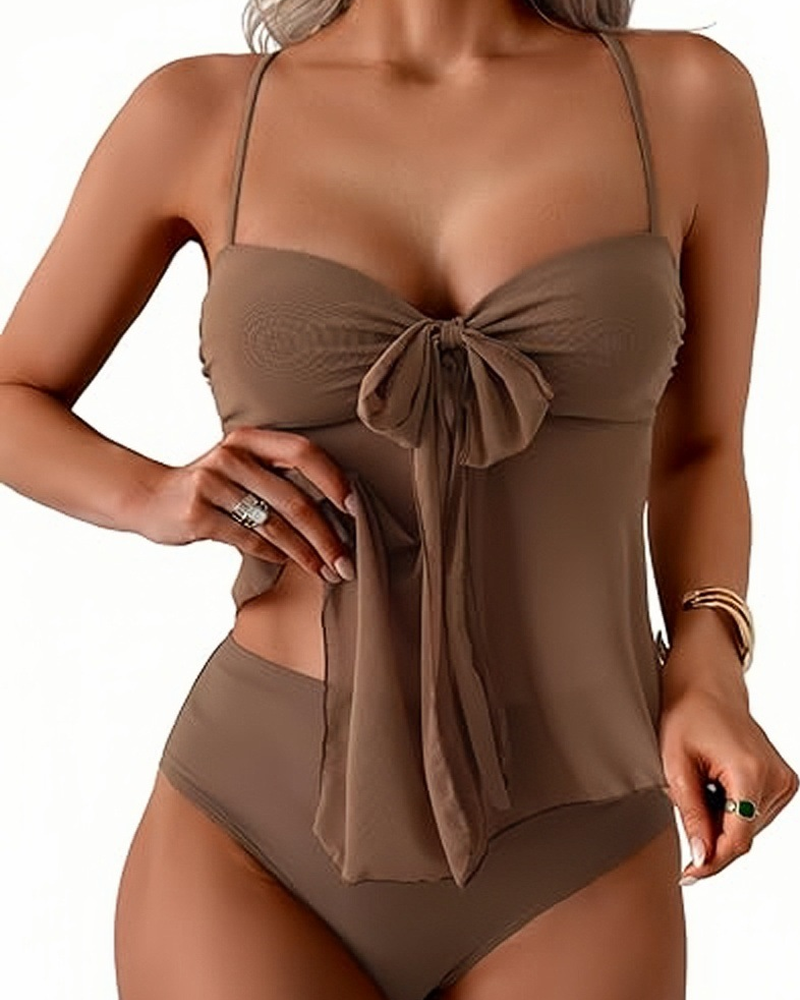 Tummy Control Mesh High Waist Tankini 2-Piece Swimsuit