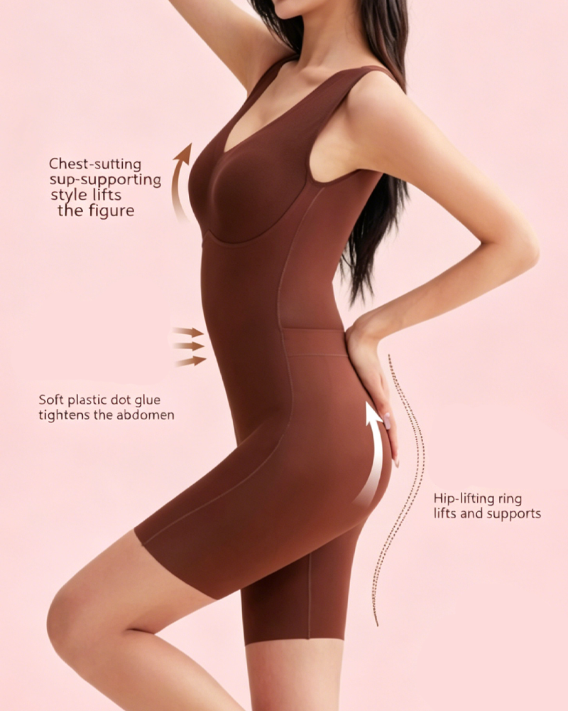 Seamless Back-Open One-Piece Shaping Bodysuit with Built-In Bra