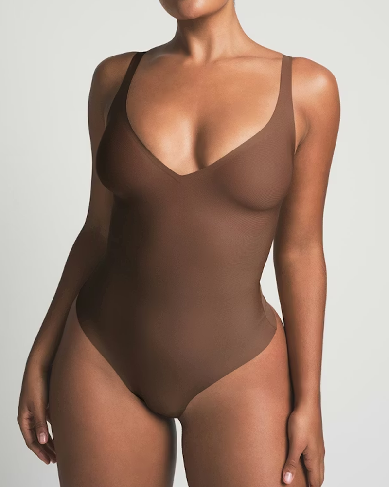 Seamless Deep V-Neck Adjustable Thong Bodysuit