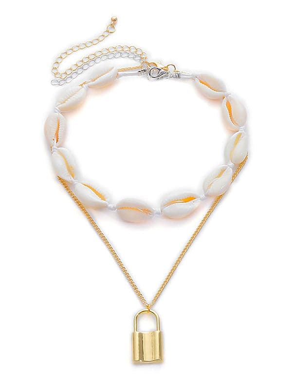 Fashion Mix And Match Shell Lock Double-Layer Necklace-Curvy-Faja