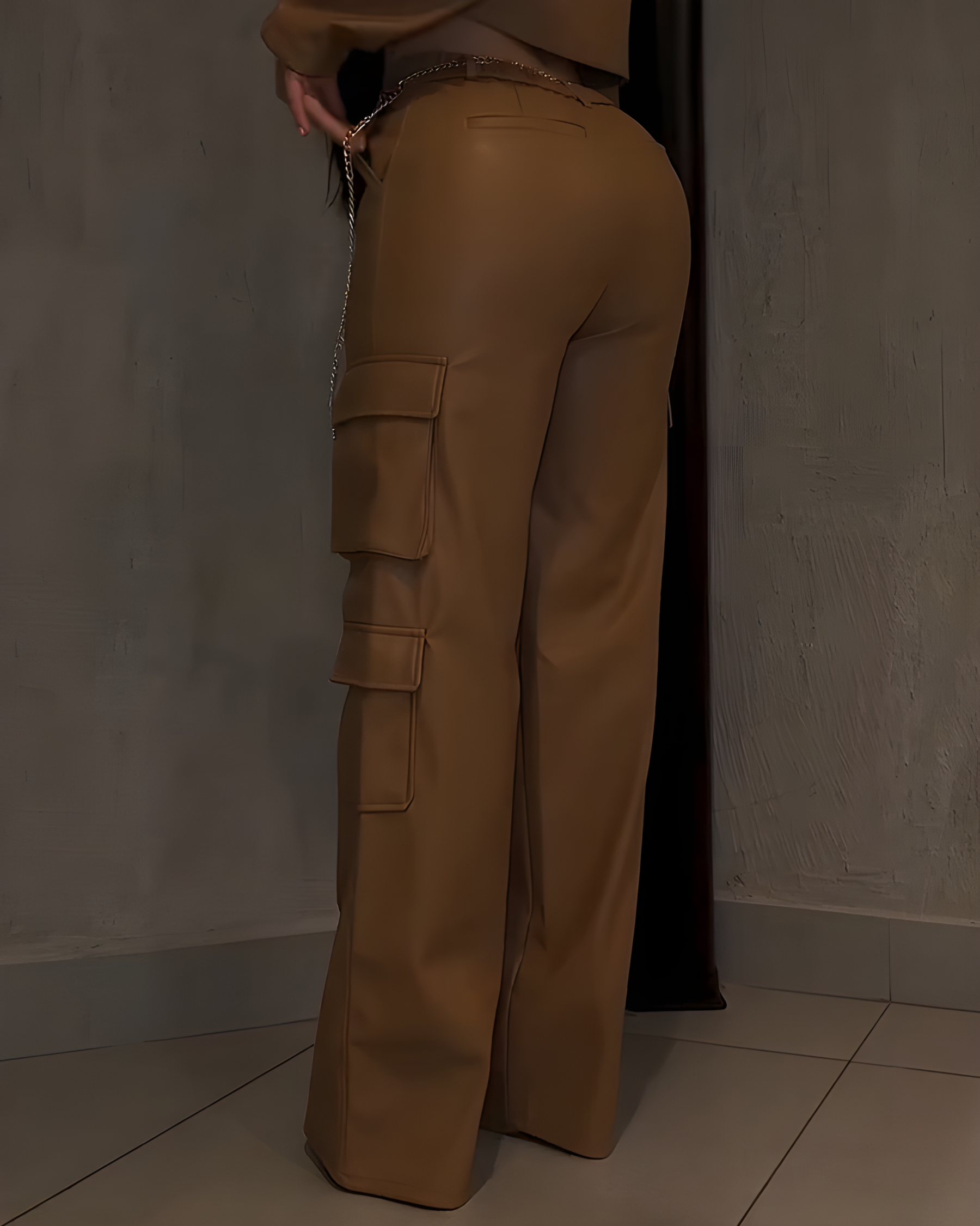 Women's Cargo Style Wide-Leg Leather Pants（Pre-Sale)