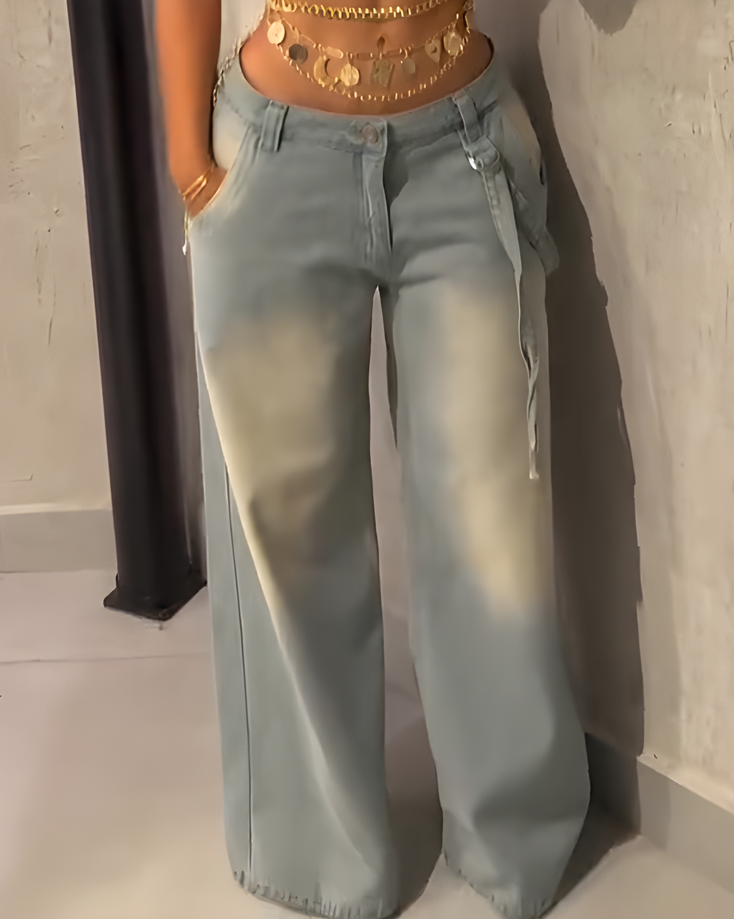 Fashionable Slim Cargo Style Wide-Leg Denim Jeans（Pre-Sale)