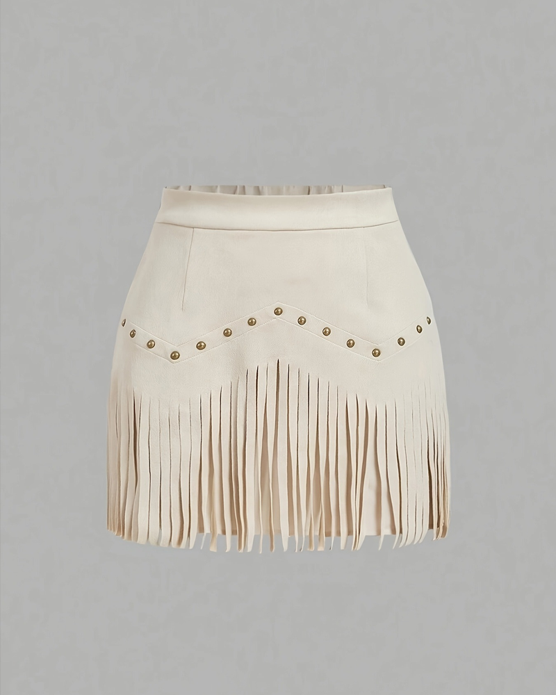 Retro Studded Tassel Mini Skirt