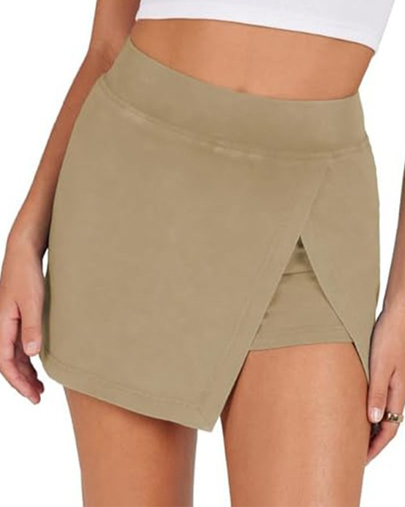 High-Waisted Slit-Hemmed Casual Slim-Fitting Bodycon Mini Skirt-Curvy-Faja