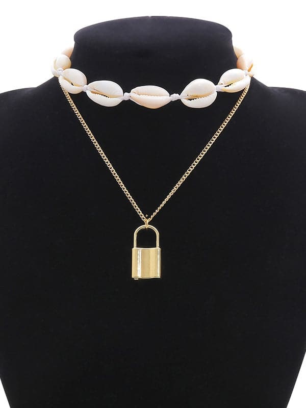 Fashion Mix And Match Shell Lock Double-Layer Necklace-Curvy-Faja