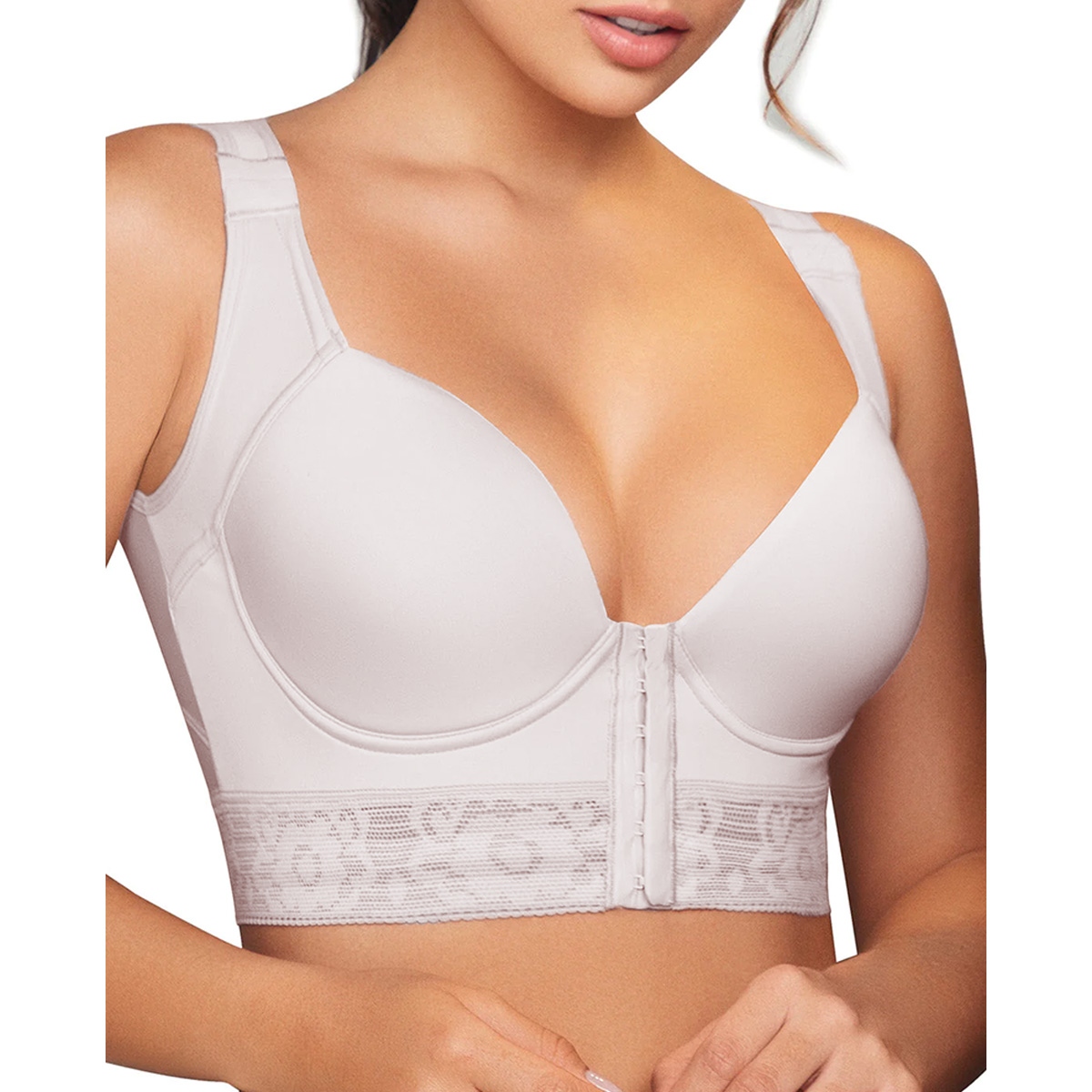 Women Push Up Back Support Front Closure Hook Full Figure Bras Posture