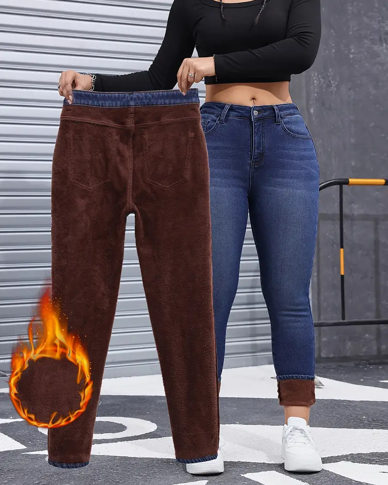 Fleece-Lined Stretch Skinny Jeans-Curvy-Faja