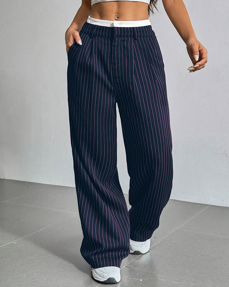 Simple Drape Loose Straight Pants-Curvy-Faja