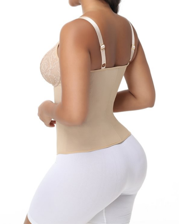 Deep V Lace Corset Top Trimmed Waist Trainer with Front Zipper