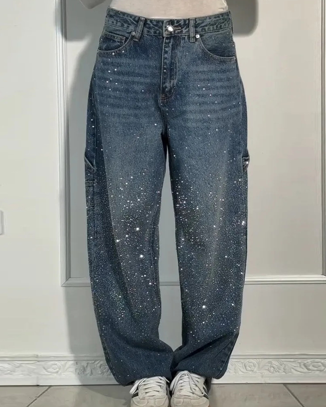 Starry Knee Rhinestone Jeans-Curvy-Faja