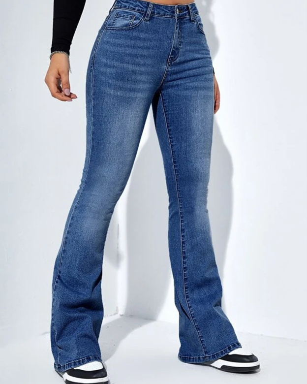 High-Waisted Slim-Fit Stretch Flared Pants-Curvy-Faja