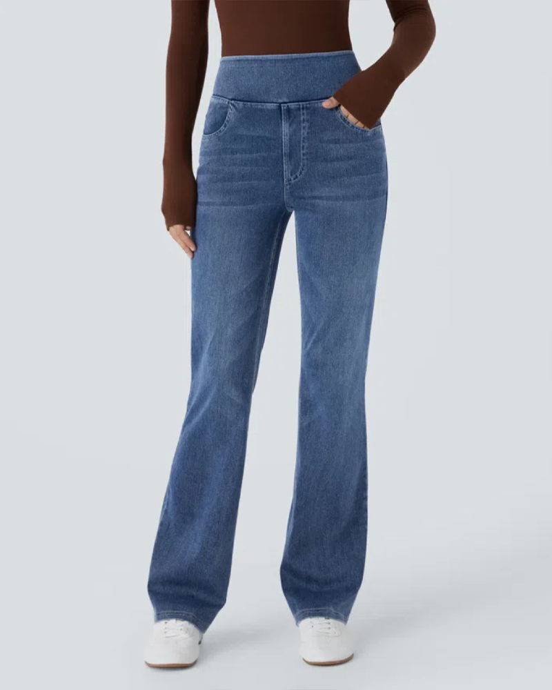 High-Waisted Straight-Leg Stretch Jeans-Curvy-Faja
