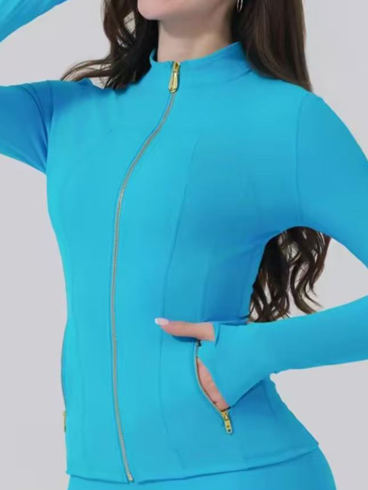 Body Shaping Yoga Set Gold Zip Up Jacket With Pockets
