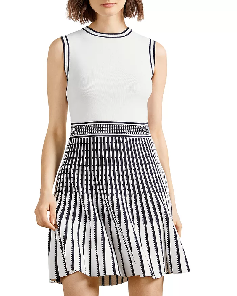 Black And White Color-Blocked Sleeveless Knit Dress