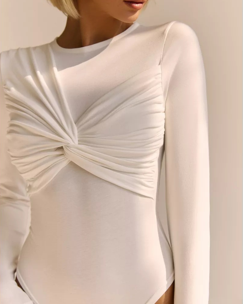 Twist Front Crew Neck Long Sleeve Bodysuit