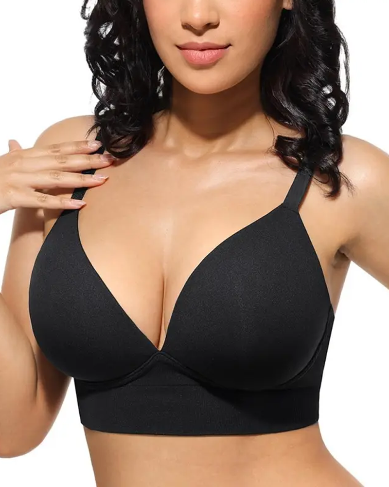Wire-Free Plunge V-Neck Seamless Longline Support Bra(Pre-Sale)