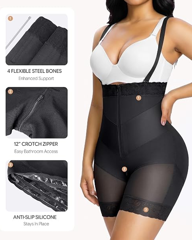 Detachable Straps V‑Shape Zipper Easy On & Off Shapewear Shorts