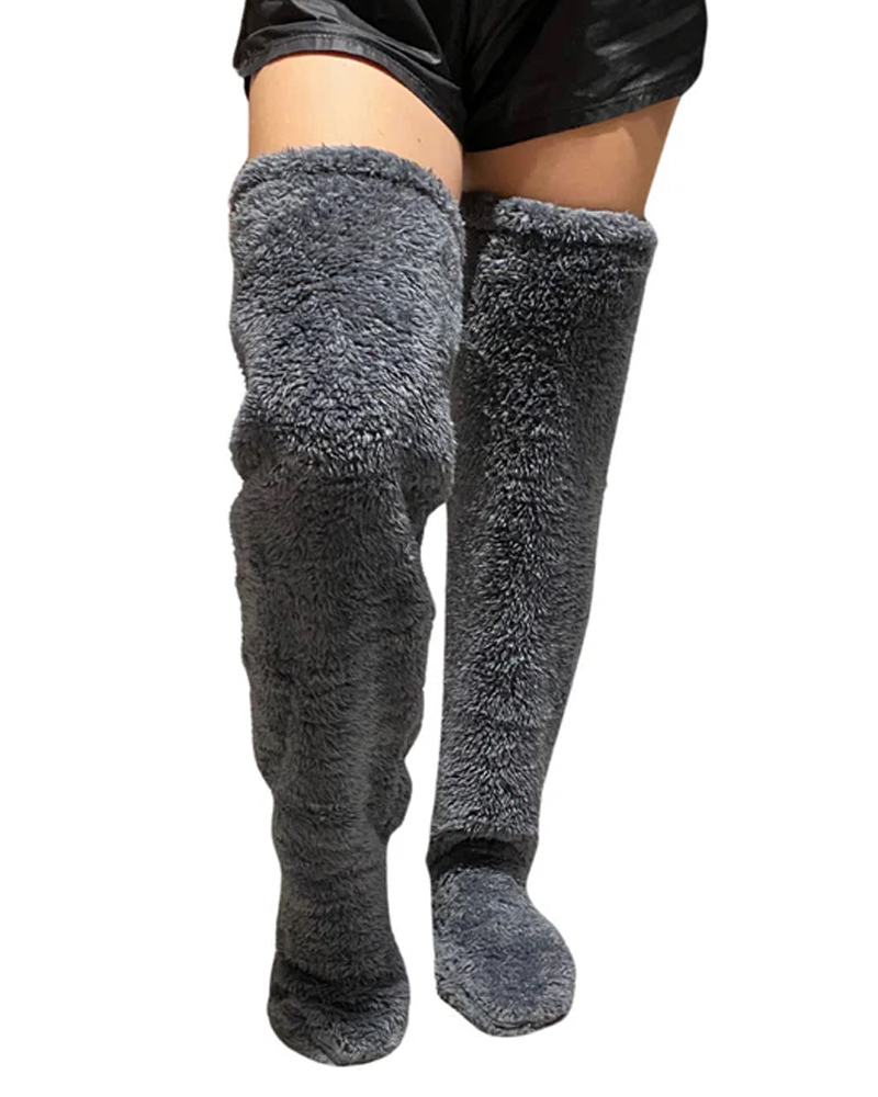 Fuzzy Legs Sock Slippers-Curvy-Faja