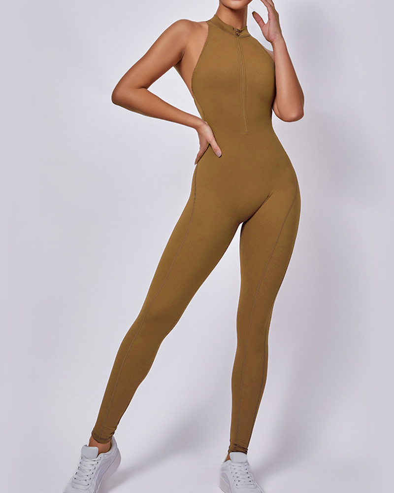 Zip Front Sleeveless Jumpsuit