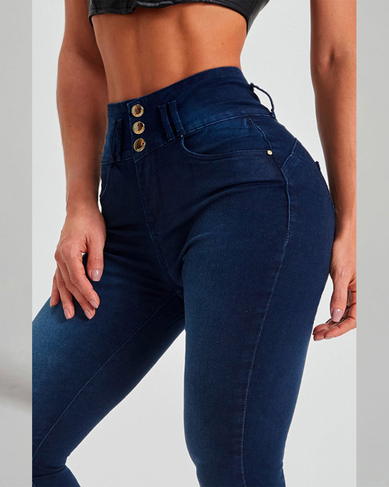 High-Waisted Skinny Stretch Sculpted Hip Lift Jeans