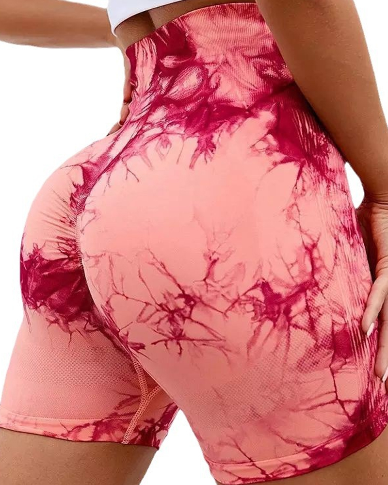 High-Waisted Hip-Lifting Tie-Dye Three-Quarter Yoga Pants-Curvy-Faja