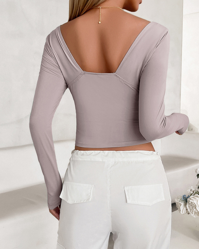 V-Neck Slim Fit Long Sleeve Top-Curvy-Faja