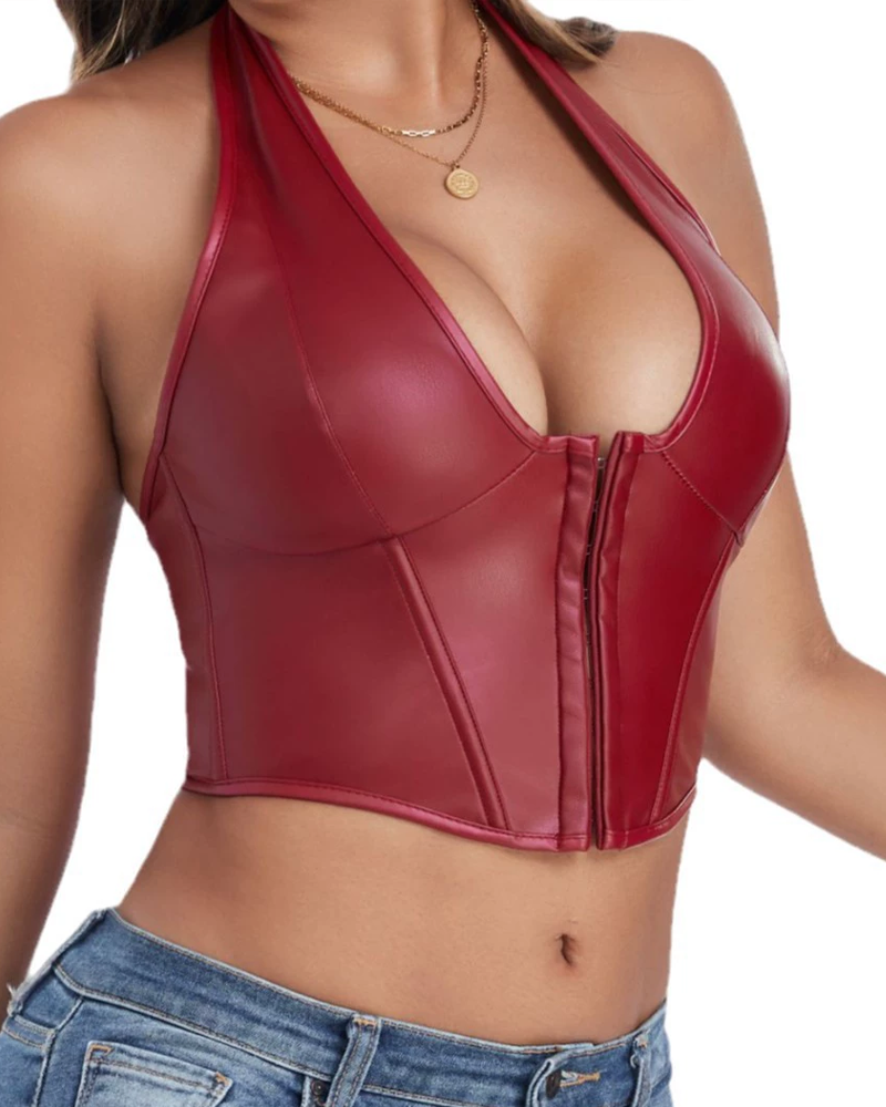 PU Leather Button Down Vest Corset