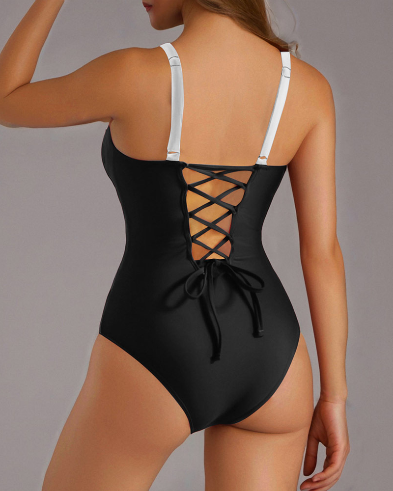 Underwire Support Push-Up Design Back Tie-Up One-Piece Swimsuit