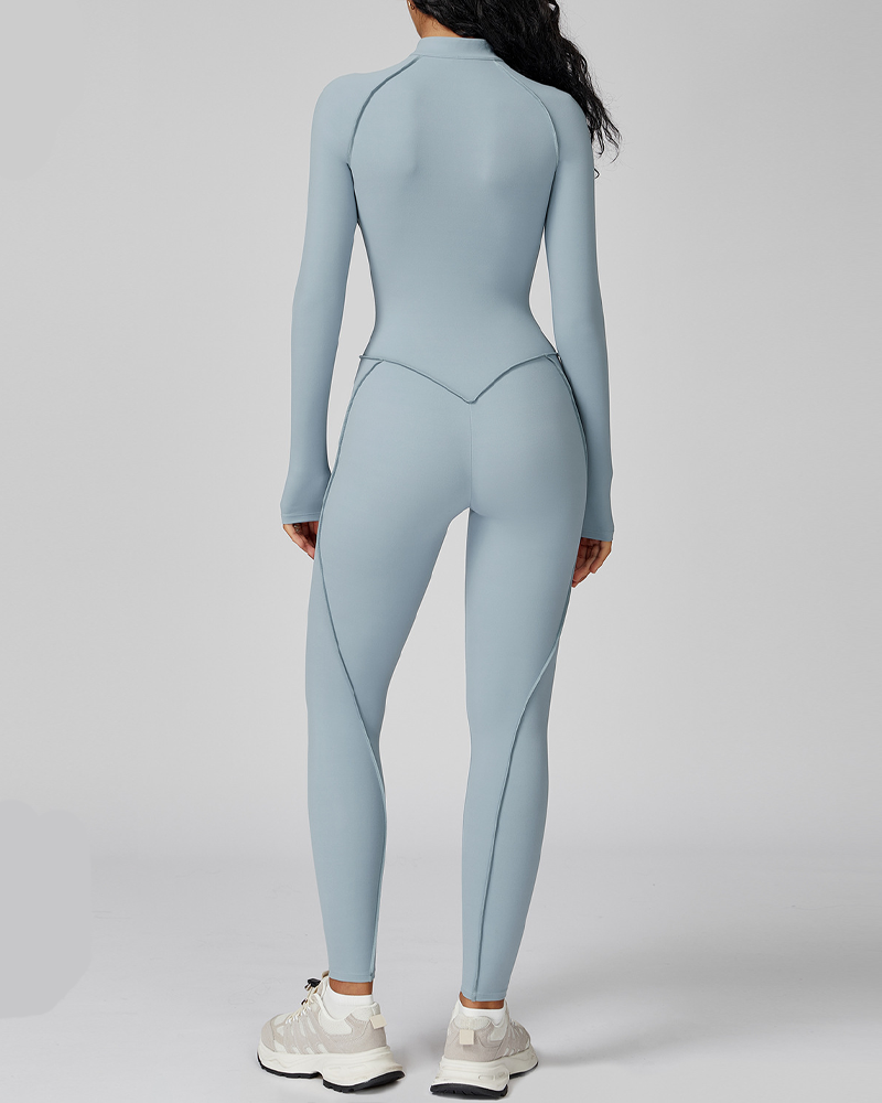 Stand-Up Collar Zipper Sports Yoga Bodysuit
