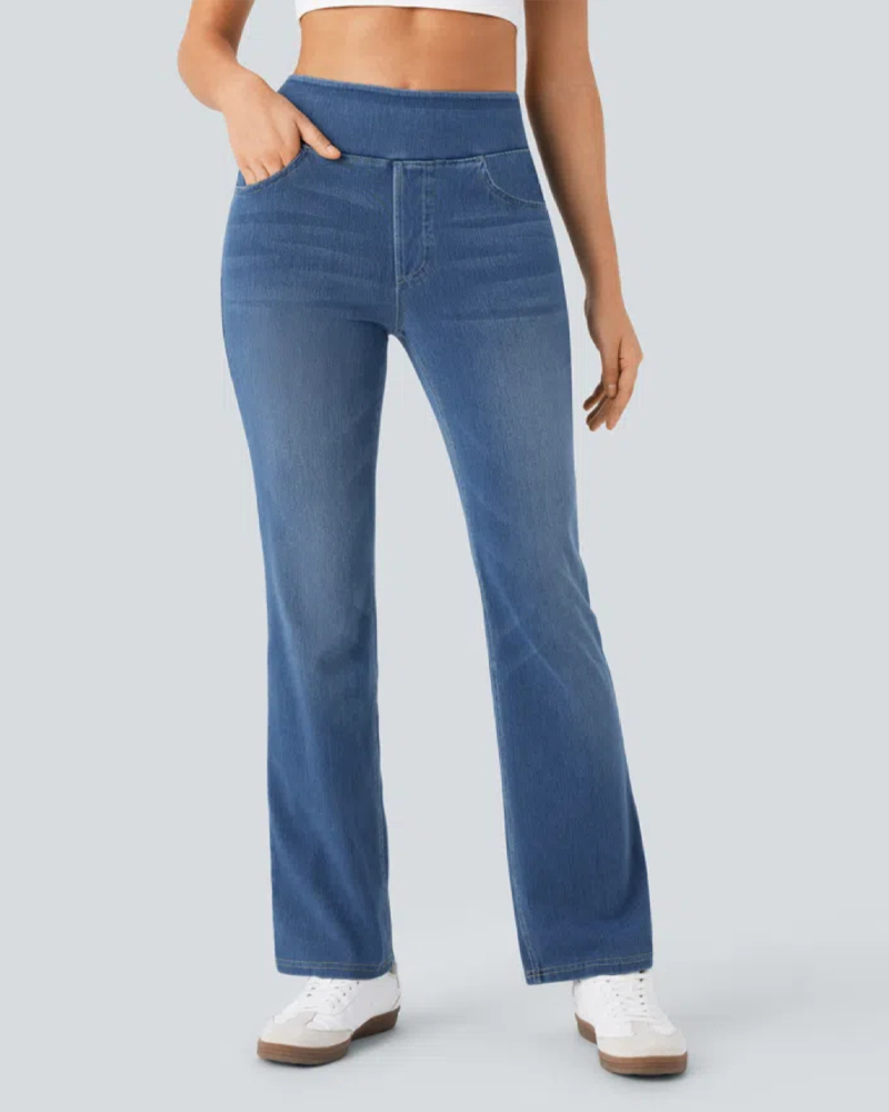 High-Waisted Straight-Leg Stretch Jeans-Curvy-Faja