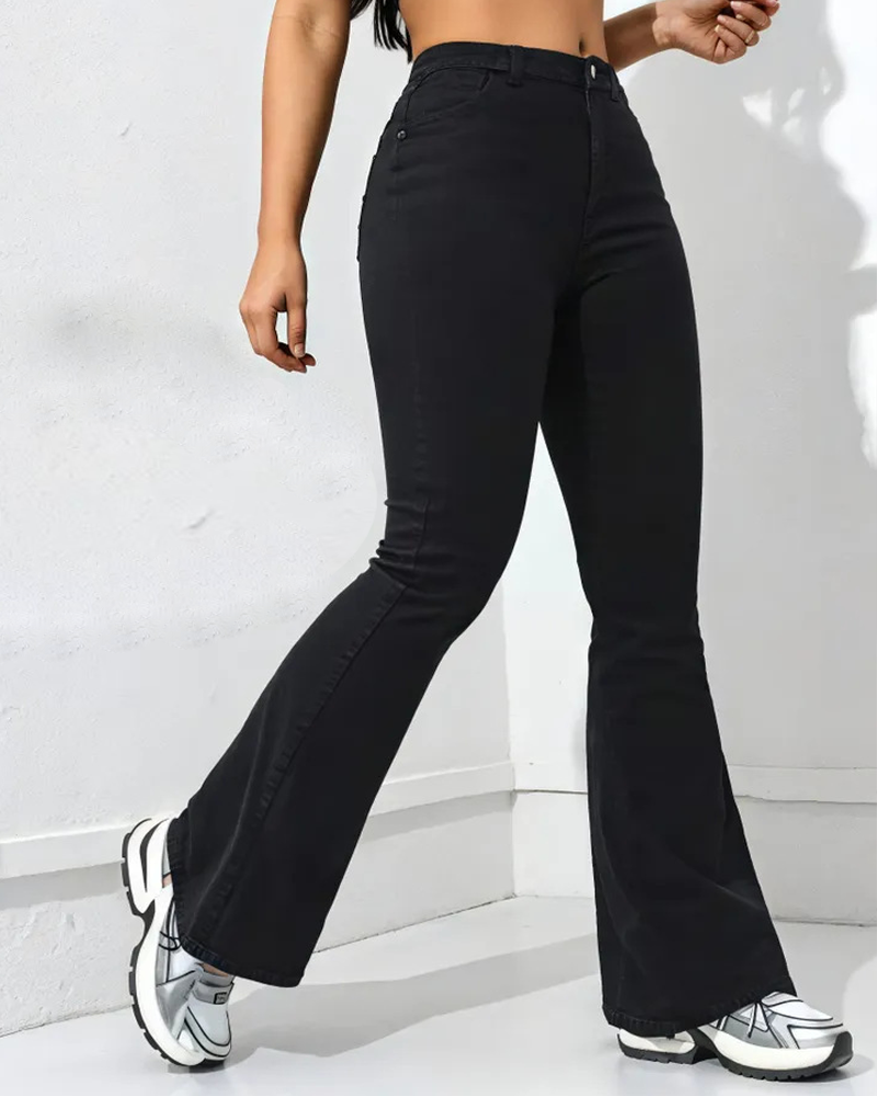 High-Waisted Slim-Fit Stretch Flared Pants-Curvy-Faja