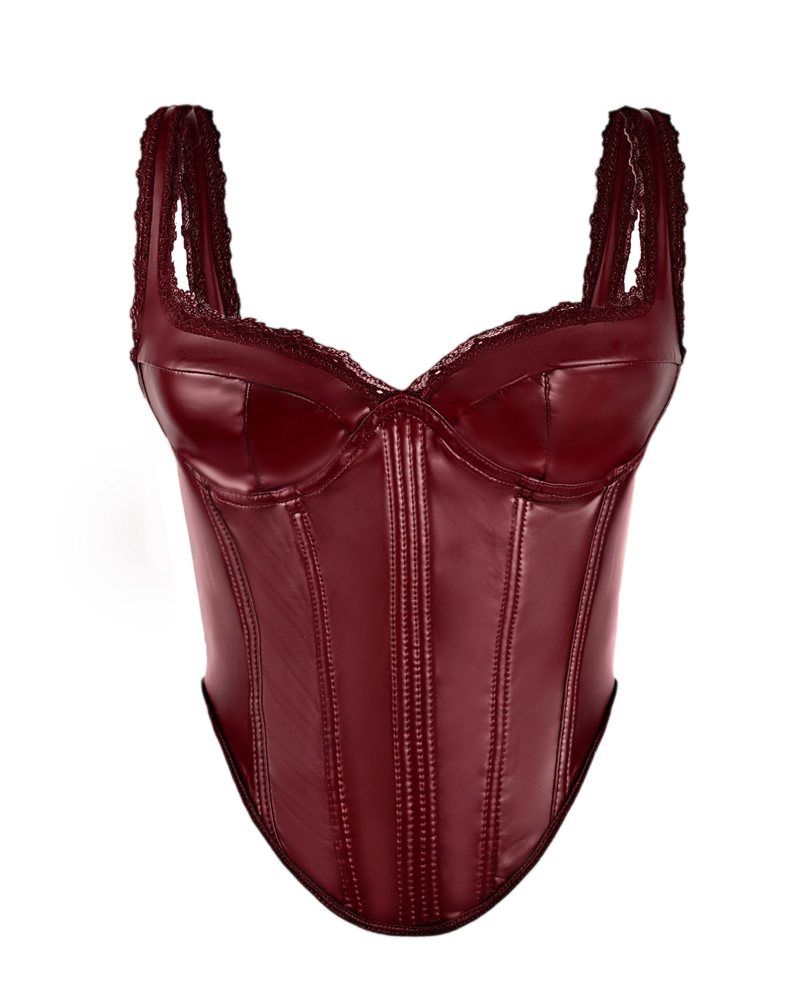 Leather Lace Camisole Corset-Curvy-Faja