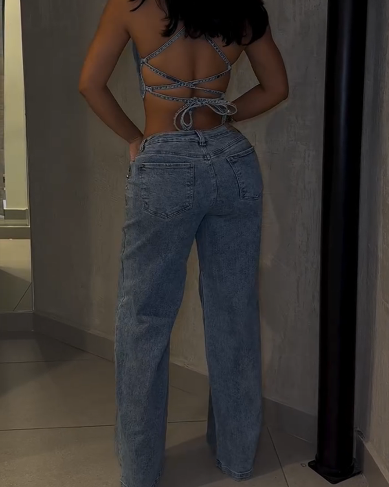 Decorated High-Waisted Denim Suit (Pre-Sale)