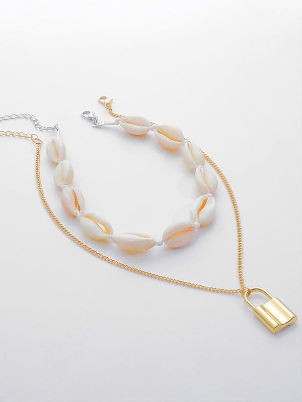 Fashion Mix And Match Shell Lock Double-Layer Necklace-Curvy-Faja