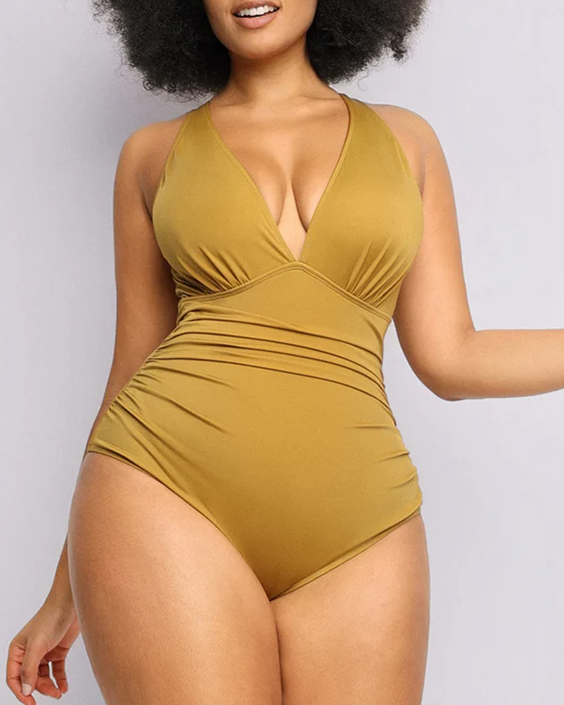 Ruched Front Tummy Control & Butt Lifter Shaping One Piece Swimsuit（Pre-Sale）