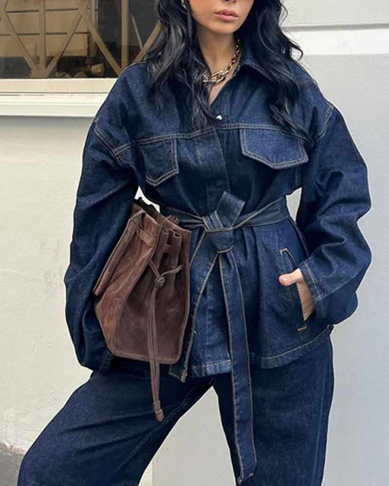 Elegant Belted Denim Jacket