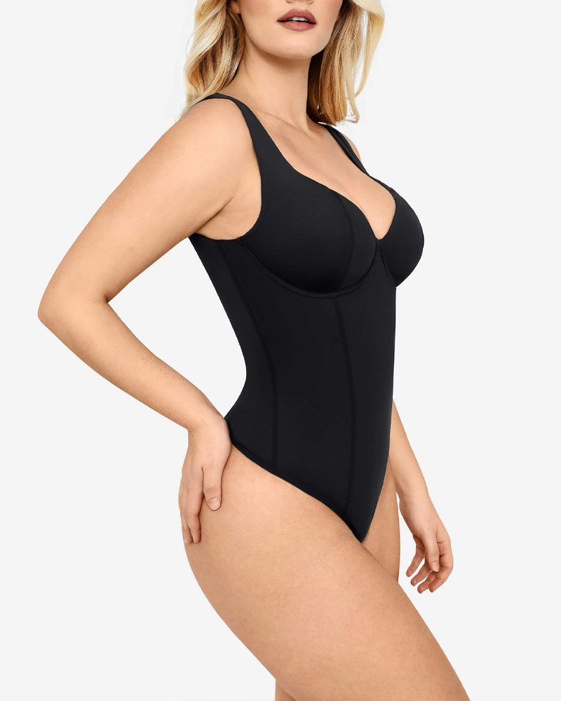 Wide Strap V Neck Bodysuit With Concealed Snaps At The Crotch (Pre-Sale)
