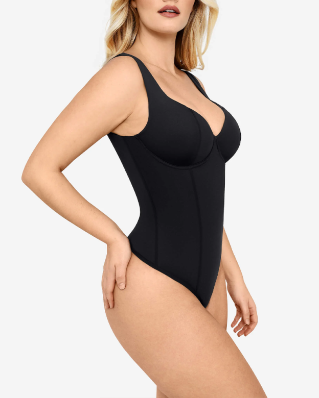 Wide Strap V Neck Bodysuit With Concealed Snaps At The Crotch (Pre-Sale)