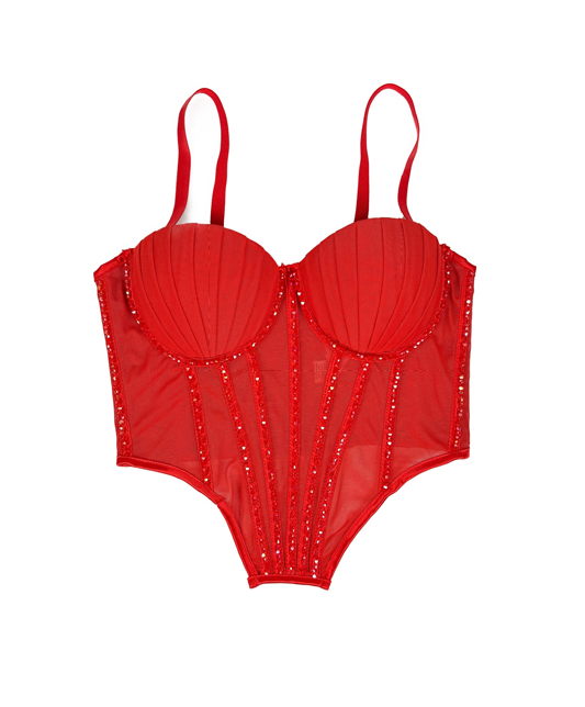 Mesh Camisole With Padded Bra Rhinestone Boning Shaping Bra