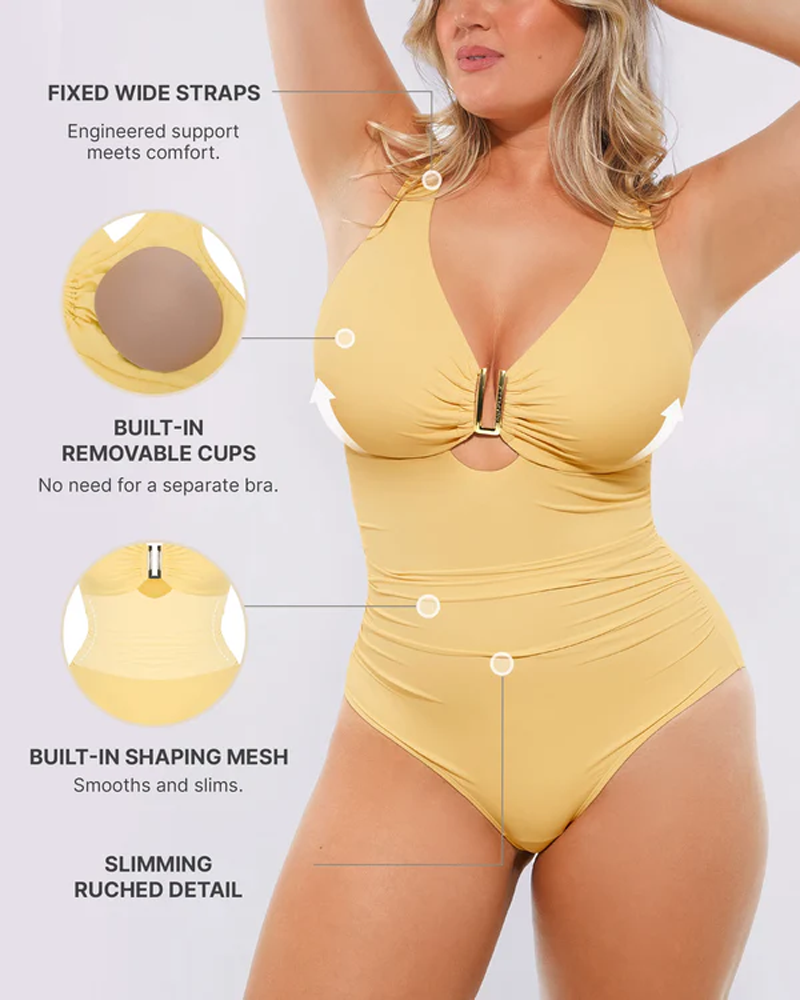 Multi-Way Ruched U-Cutout Shaping One Piece Swimsuit（Pre-Sale）