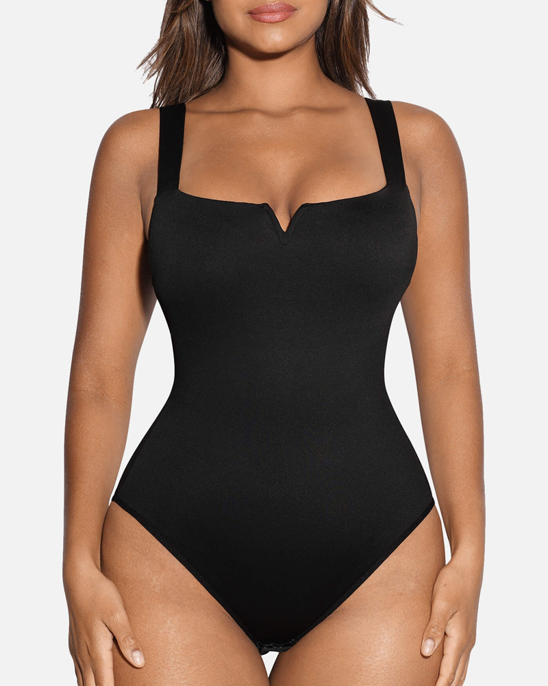 Square Neck Soft Stretch Bodysuit For Tummy Control And Shaping
