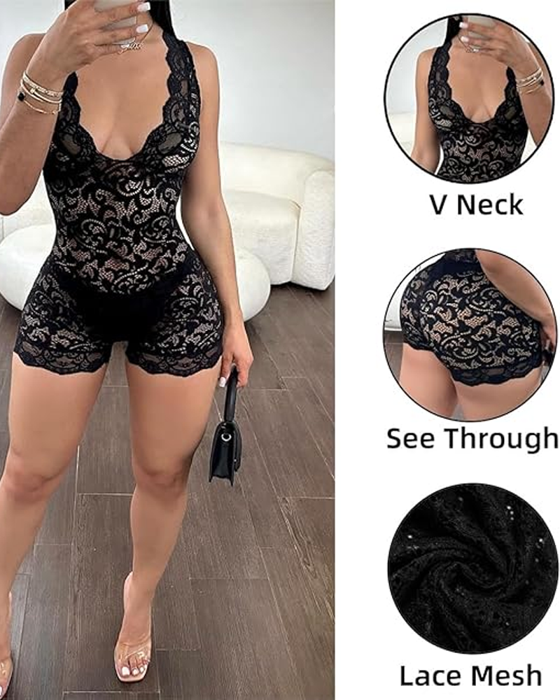 Lace Bodysuit With V-Neck Cutouts