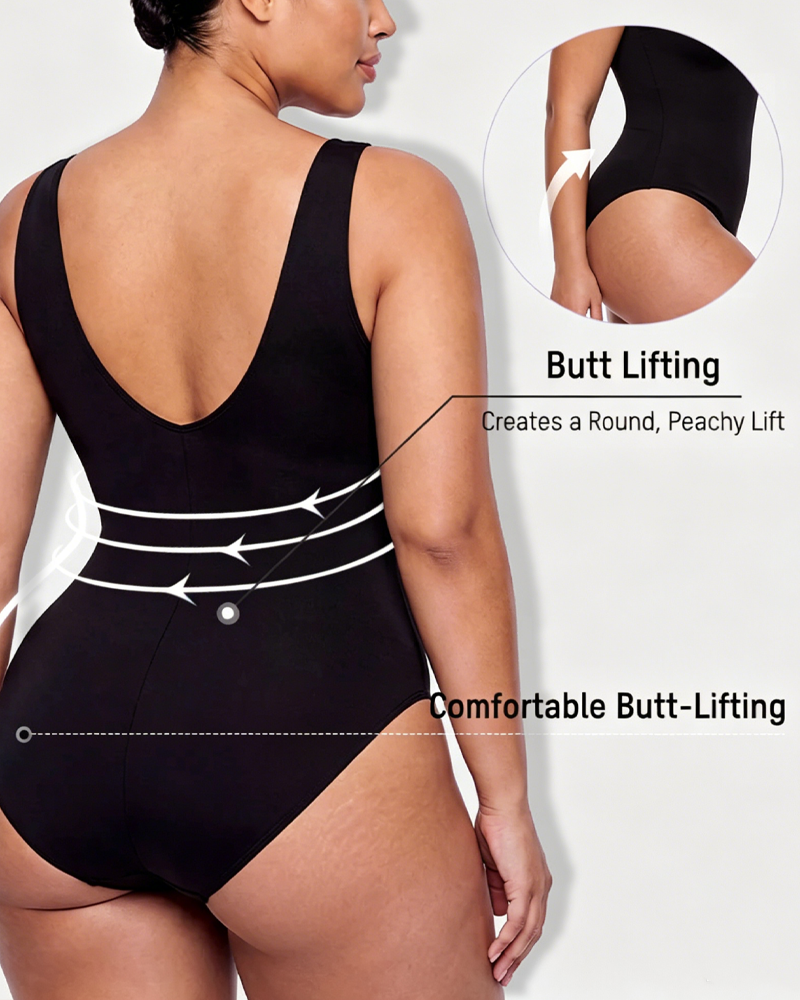 2-in-1 Front-Zip Ruched Shaping Swimsuit Bodysuit（Pre-Sale）