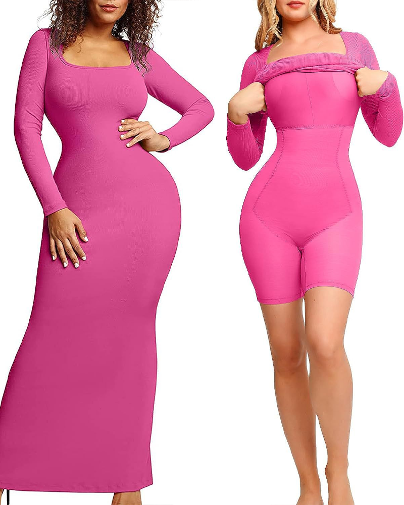 Long-Sleeved Dress In Two-In-One Waist-Cinching Hip-Lifting