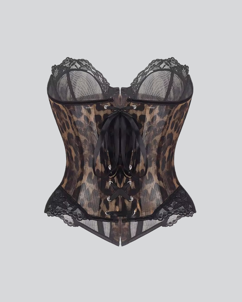 Halloween Leopard Print Mesh Lace Corset Waist Trainer