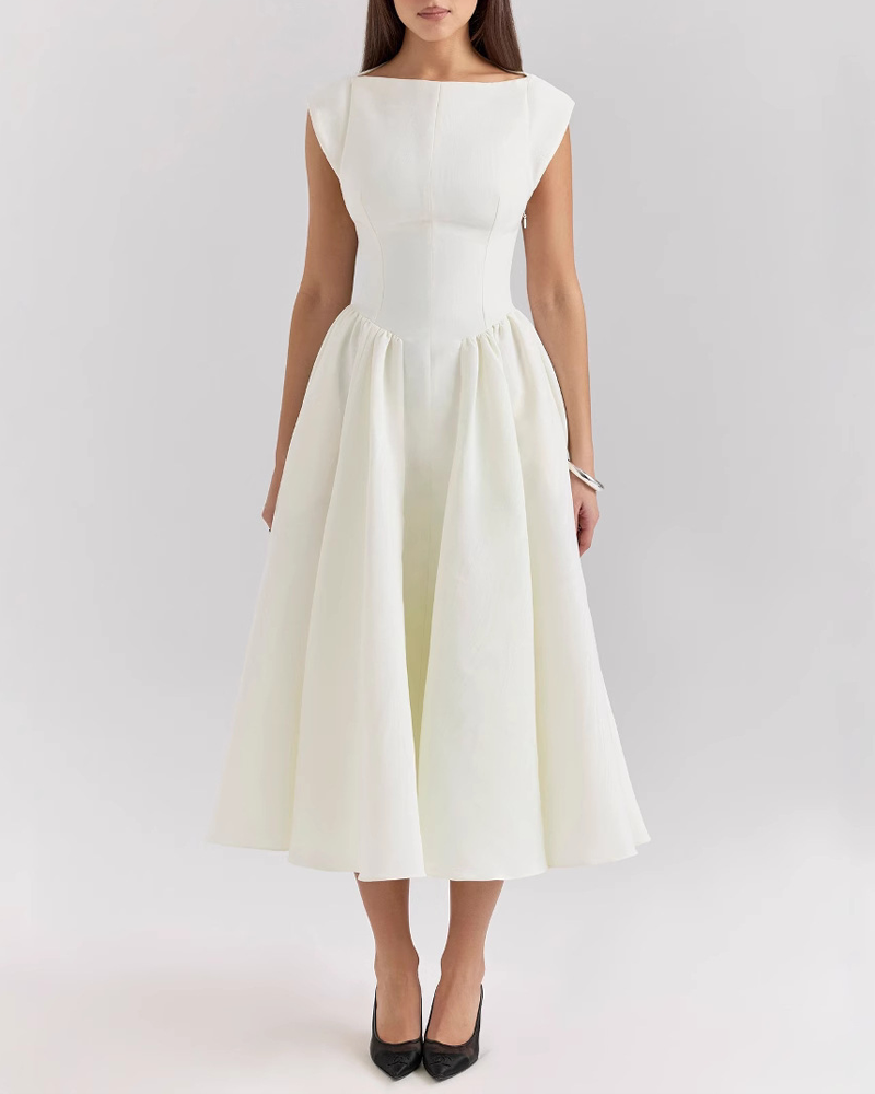 French Style Backless Round Neck Sleeveless Dress