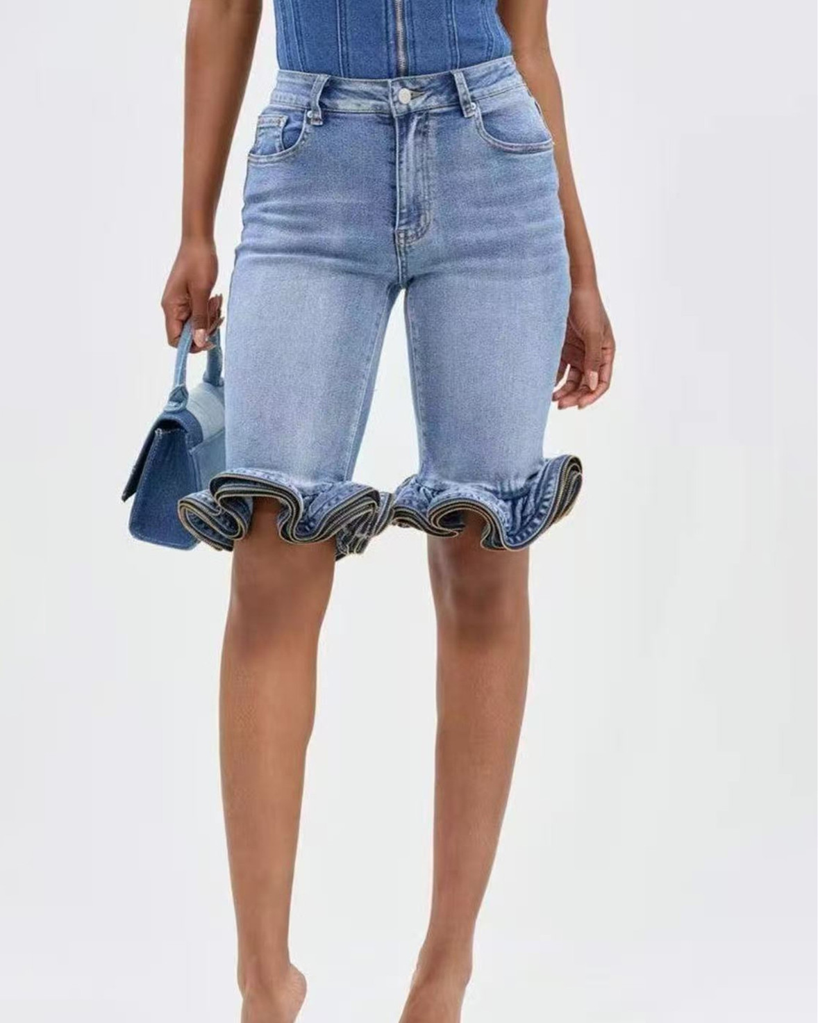 High Waisted Lace Denim Shorts（Pre-Sale）